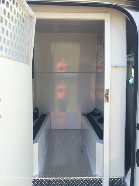 American Aluminum Inmate Transport Module - 2015 Transit High Roof, 3 Compartments-  EXTENDED LENGTH New