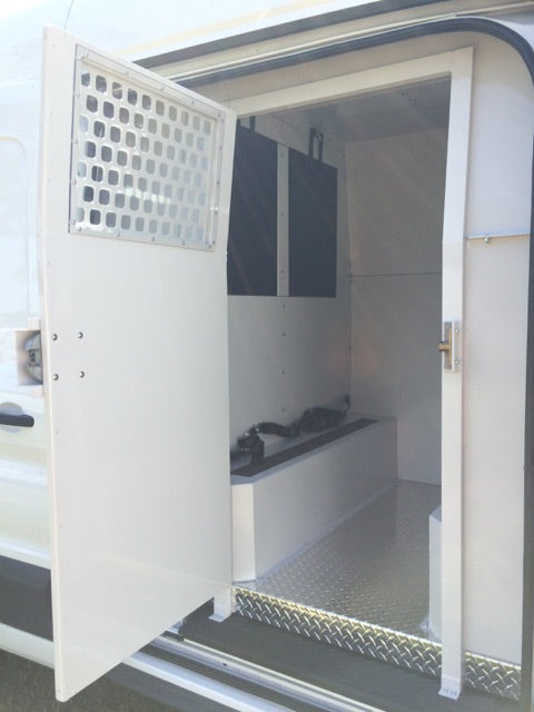 American Aluminum Inmate Transport Module - 2015 Transit High Roof, 3 Compartments-  EXTENDED LENGTH New